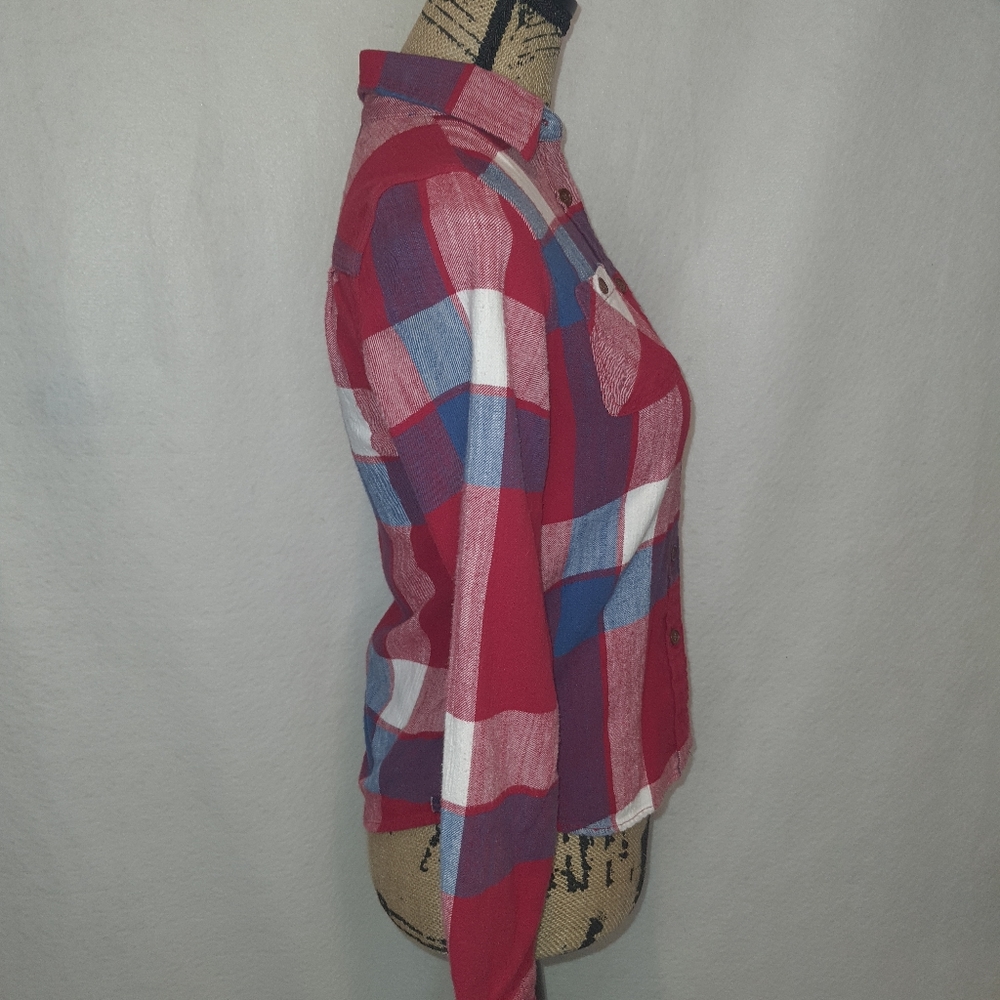 American Eagle Outfitters Women's Plaid 100% Cotton Long Sleeve Shirt Size 2 XS - Picture 4 of 13